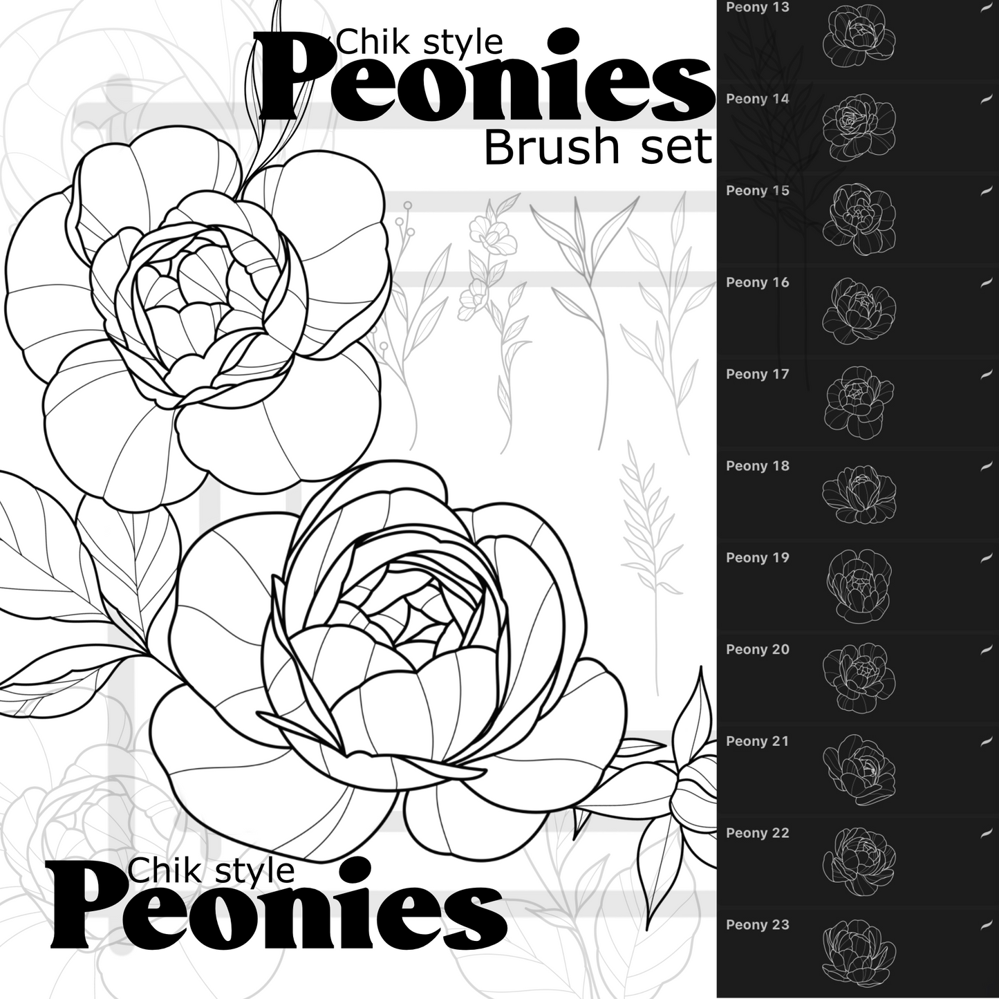 Chik Peonies - PROCREATE BRUSH SET for iPad