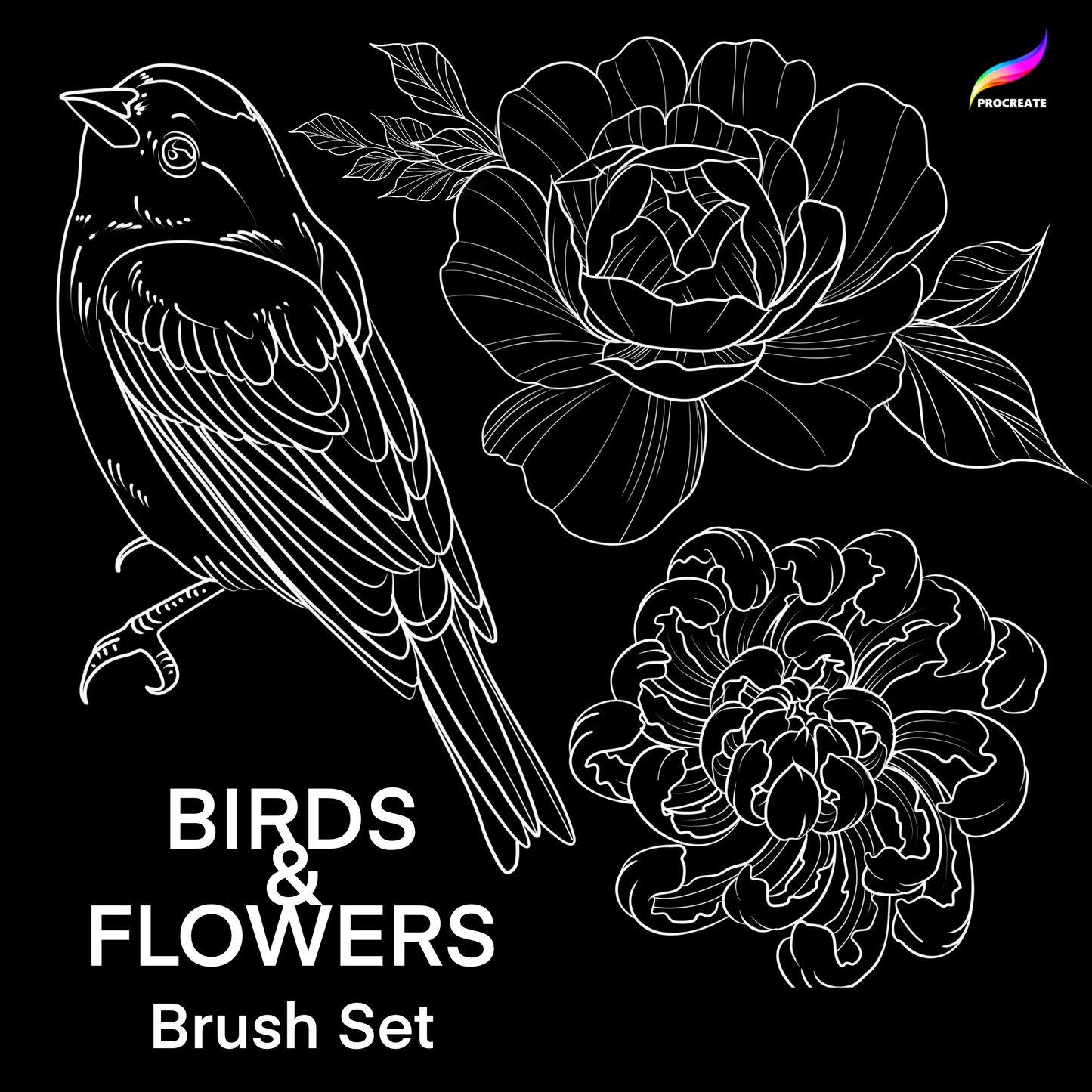Birds and Flowers - PROCREATE BRUSH SET for iPad