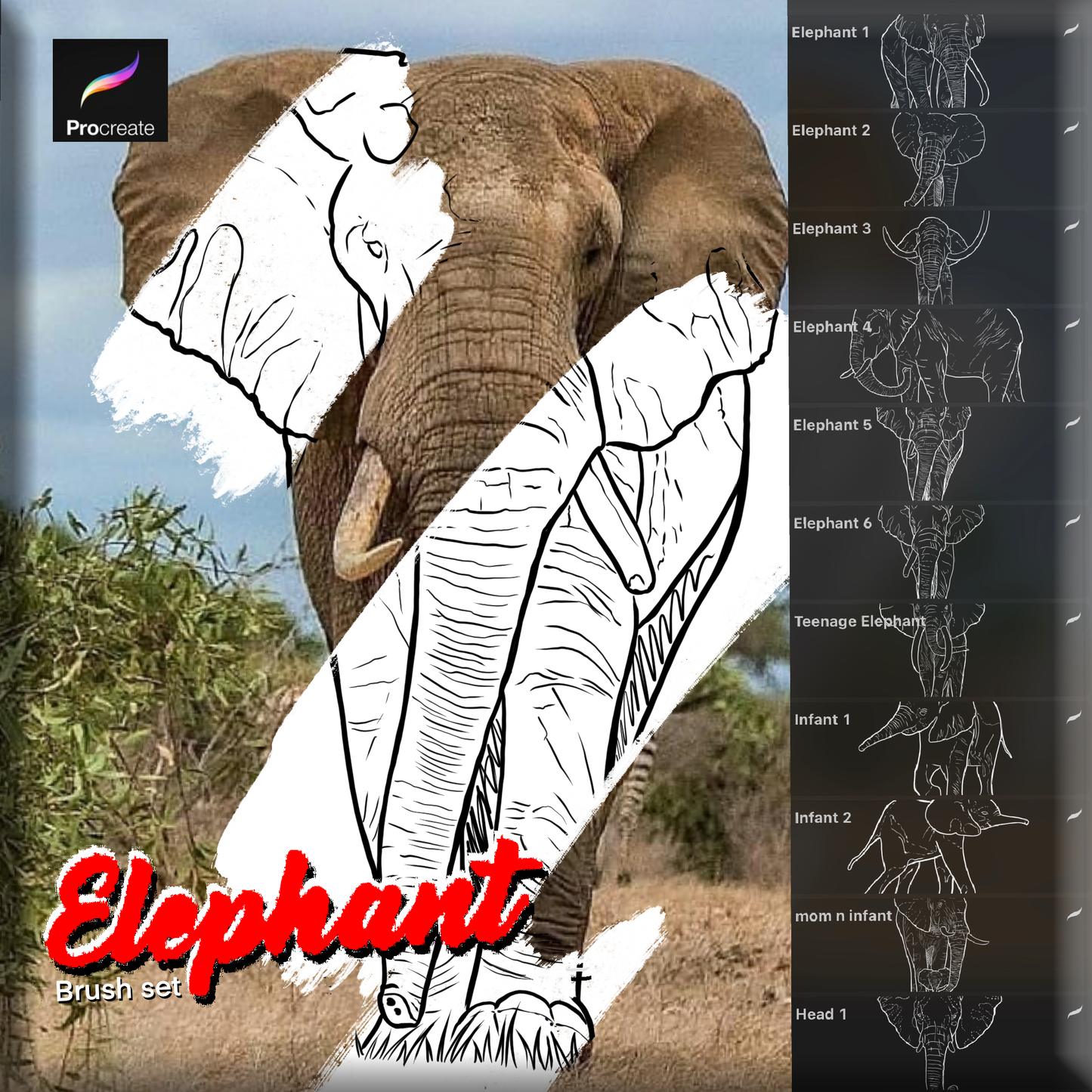 Elephant - PROCREATE BRUSH SET for iPad