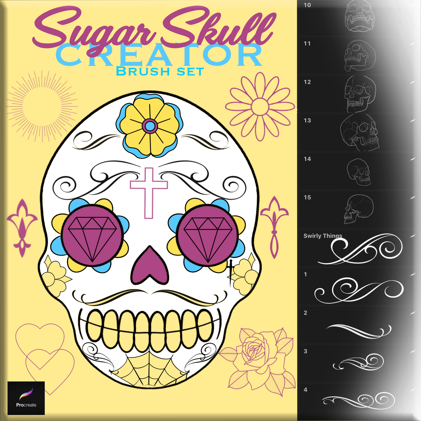 Sugar Skull Creator - PROCREATE BRUSH SET for iPad